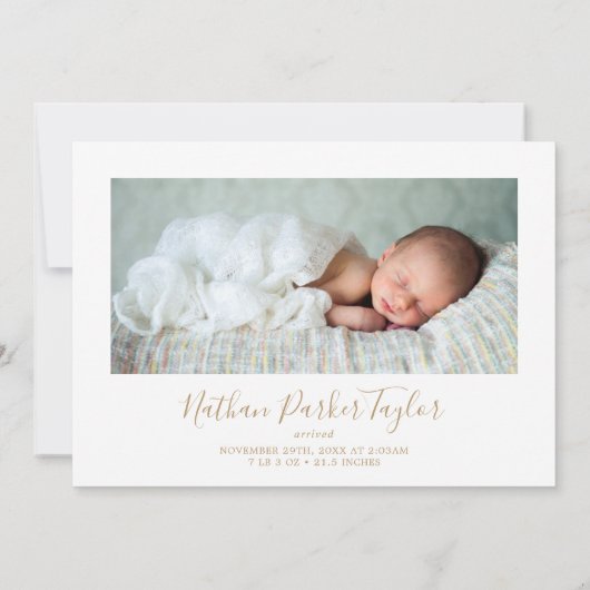 Minimales Gold mehr die Merrier Birth Ankündigung (Rückseite)