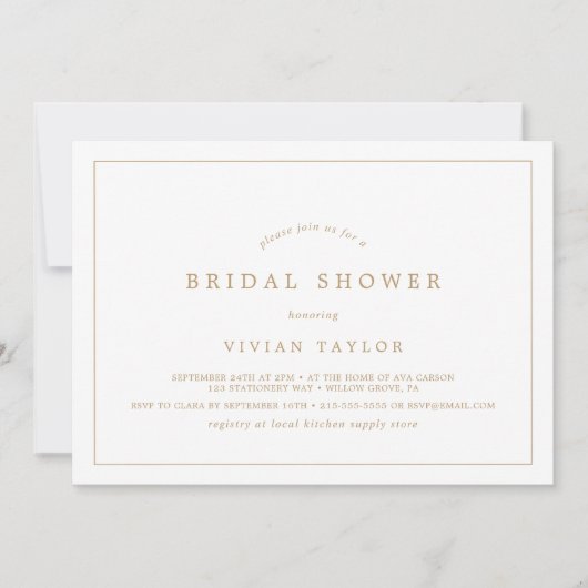 Minimales Gold Typografie Horizontales Brautparty Einladung (Vorderseite)