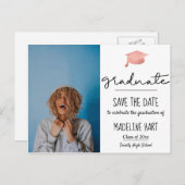Minimales Graduate Script | Save the Date Foto Ankündigungspostkarte (Vorne/Hinten)
