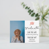 Minimales Graduate Script | Save the Date Foto Ankündigungspostkarte (Stehend Vorderseite)