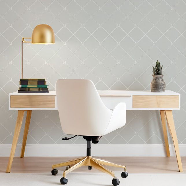 Minimales graues Diagonal-Prüfmuster Tapete (Minimal Grey Diagonal Checkered Monogram Pattern Wallpaper)