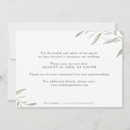 Minimales grünes Foto ändern das Datum Zurückgeste Einladung (Rückseite)