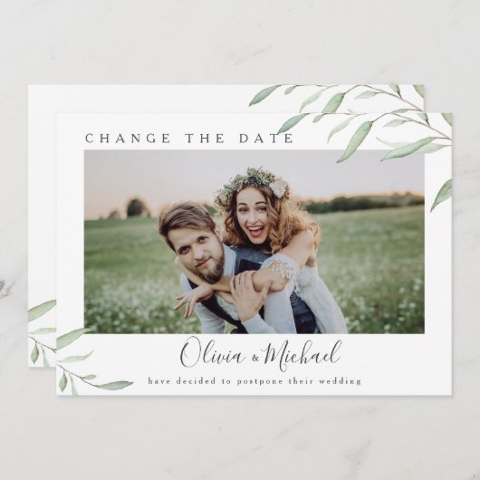 Minimales grünes Foto ändern das Datum Zurückgeste Einladung (Vorne/Hinten)