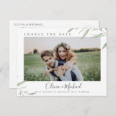 Minimales grünes Foto ändern das Datum Zurückgeste Postkarte (Vorne/Hinten)