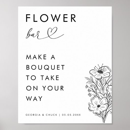 Minimales Heart Script Bloom Blume Bar Wedding Sig Poster (Vorne)
