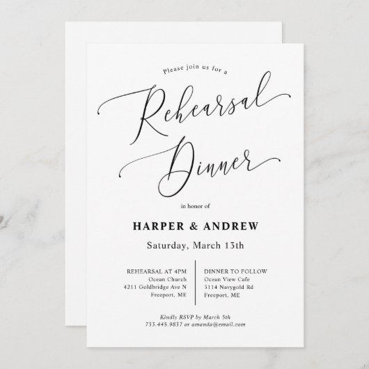 Minimales Hochzeitessen Probe Dinner Einladung (Vorne/Hinten)