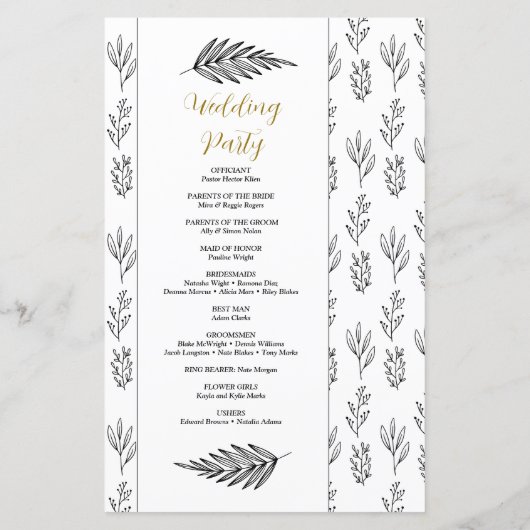 Minimales Hochzeitsprogramm für Text-Skripte (Rückseite)