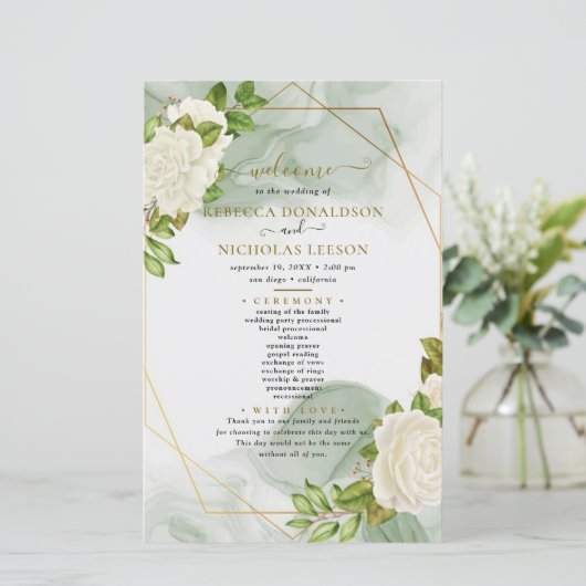 Minimales Hochzeitsprogramm für Wasserfarben-Rose (Stehend Vorderseite)