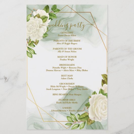 Minimales Hochzeitsprogramm für Wasserfarben-Rose (Rückseite)