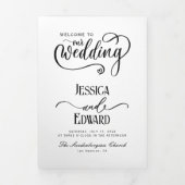 Minimales Hochzeitsprogramm Schwarz/Weiß Elegant Dreifach-gefaltete Programmkarte (Cover)