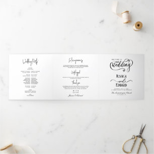 Minimales Hochzeitsprogramm Schwarz/Weiß Elegant Dreifach-gefaltete Programmkarte