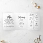 Minimales Hochzeitsprogramm Schwarz/Weiß Elegant Dreifach-gefaltete Programmkarte (Innenseite)