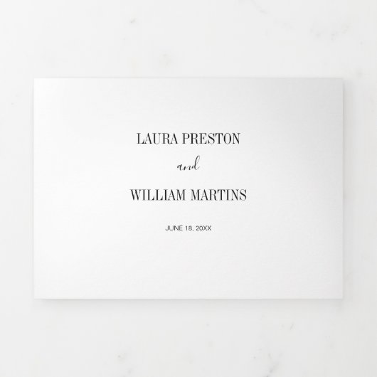 Minimales Hochzeitsstich mit UAWG QR Code & Detail Dreifach Gefaltete Einladung (Cover)