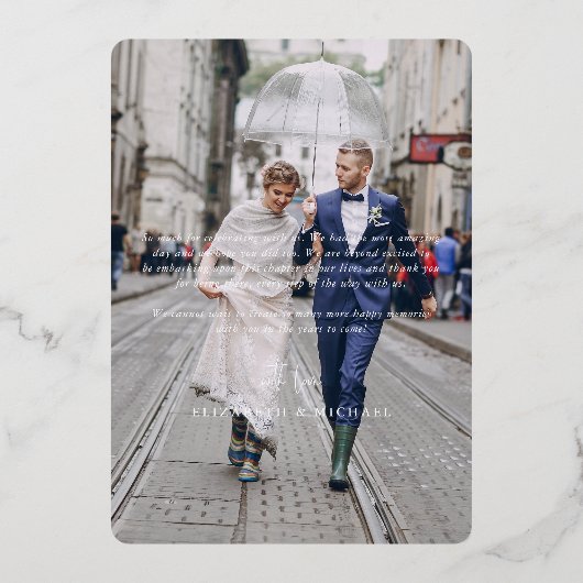 Minimales Hochzeitstil mit Aufkleber - Foto Dankes Folieneinladung (Rückseite)