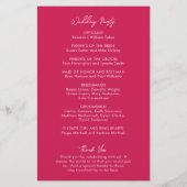 Minimales Hot Pink Modernes Hochzeitsprogramm (Rückseite)