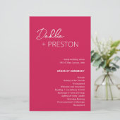 Minimales Hot Pink Modernes Hochzeitsprogramm (Stehend Vorderseite)