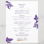 Minimales klassisches Lila Hochzeitsprogramm (Rückseite)