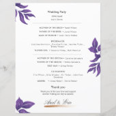 Minimales klassisches Lila Hochzeitsprogramm (Rückseite)