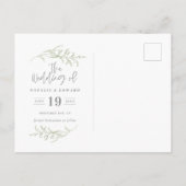 Minimales Laub + Skripttext Save the Date Ankündigungspostkarte (Rückseite)