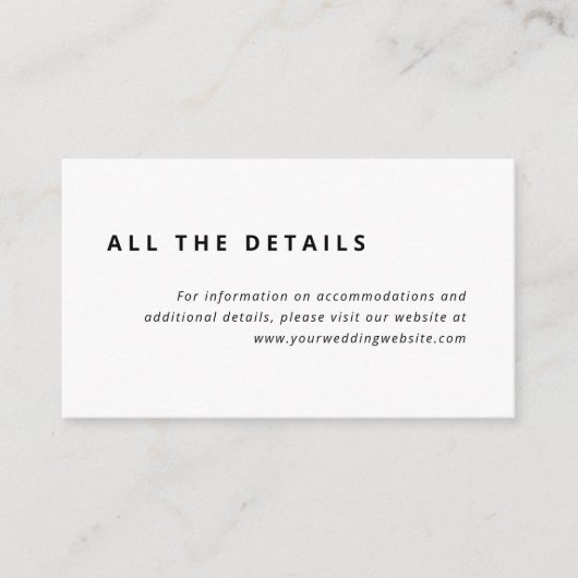 Minimales Layout | Schwarz-Weiß-Hochzeitsdetails Begleitkarte (Vorderseite)