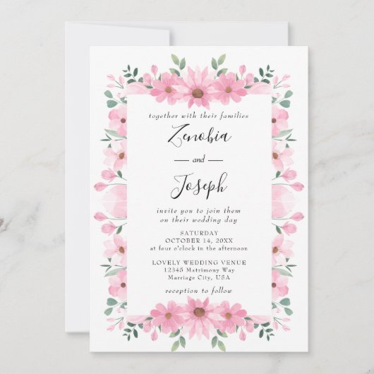 Minimales Leaf Boho Blumenrechteck Einladung (Vorderseite)