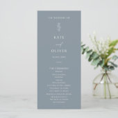 Minimales Leaf Dusty Blue Wedding Programm (Stehend Vorderseite)