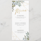 Minimales Leaf Greenery & Gold Geometric Terrarium Menükarte (Vorderseite)