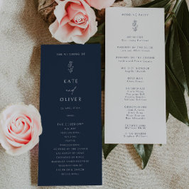 Minimales Leaf Navy Blue and White Wedding Program