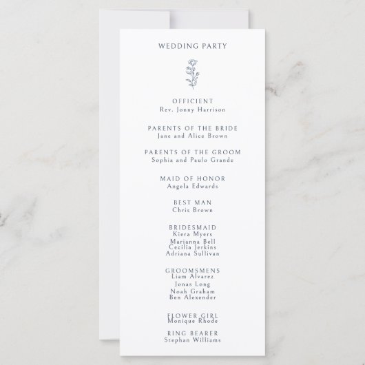 Minimales Leaf Navy Blue and White Wedding Program (Rückseite)