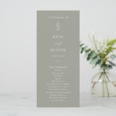 Minimales Leaf Sage Green and White Wedding Progra (Stehend Vorderseite)