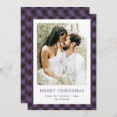 Minimales Lila Kariertes Foto Frohe Weihnachten (Vorne/Hinten)