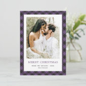 Minimales Lila Kariertes Foto Frohe Weihnachten (Stehend Vorderseite)