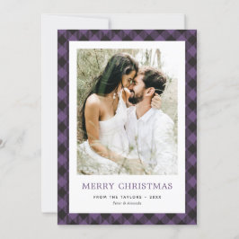 Minimales Lila Kariertes Foto Frohe Weihnachten