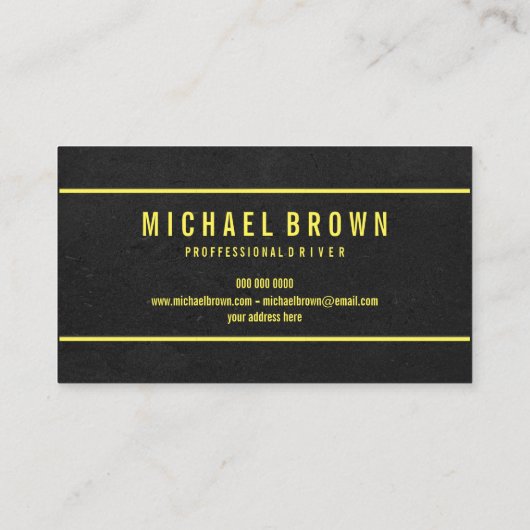 Minimales Maskulindesign mit gelbem Text auf schwa Visitenkarte (Rückseite)