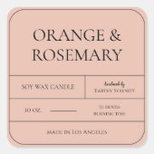 Minimales Millennium-Pink-Blush-Candle-Label Quadratischer Aufkleber (Vorderseite)