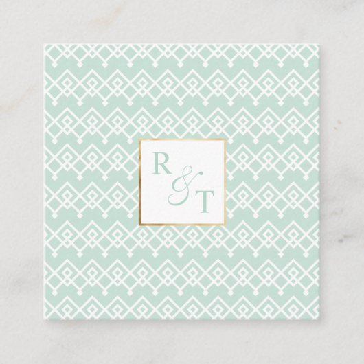 Minimales Minze- und Weißgeometikmuster Monogramm Quadratische Visitenkarte (Vorderseite)