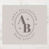 Minimales Modern Haar Stylist Name Abzeichen Monog Schaumweinetikett (Einzelnes Label)
