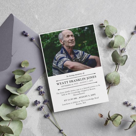 Minimales modernes Foto in der Erinnerung Einladung