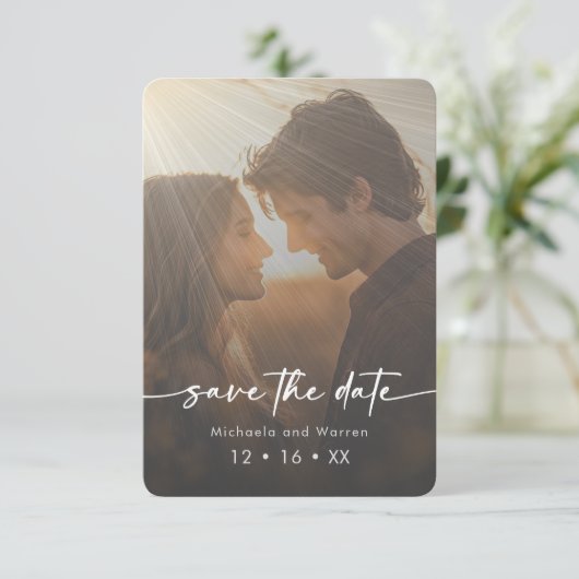 Minimales modernes Foto Save the Date (Stehend Vorderseite)