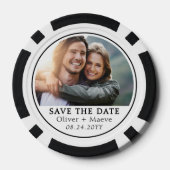 Minimales modernes Foto Save the Date Schwarz-weiß Pokerchips (Rückseite)