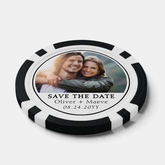 Minimales modernes Foto Save the Date Schwarz-weiß Pokerchips (Einzeln)