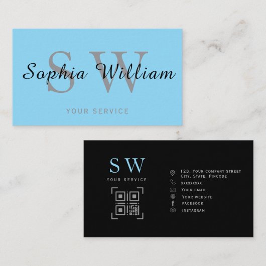 Minimales modernes Geschäft mit blauen und schwarz Telefonnummerkarte (Vorne/Hinten)