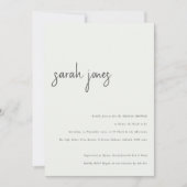 Minimales modernes Schwarz-weißes Script-Brautpart Einladung (Vorderseite)