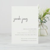 Minimales modernes Schwarz-weißes Script-Brautpart Einladung (Stehend Vorderseite)