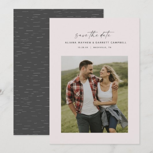 Minimales modernes Skript-Rosa-Foto Save The Date (Vorne/Hinten)