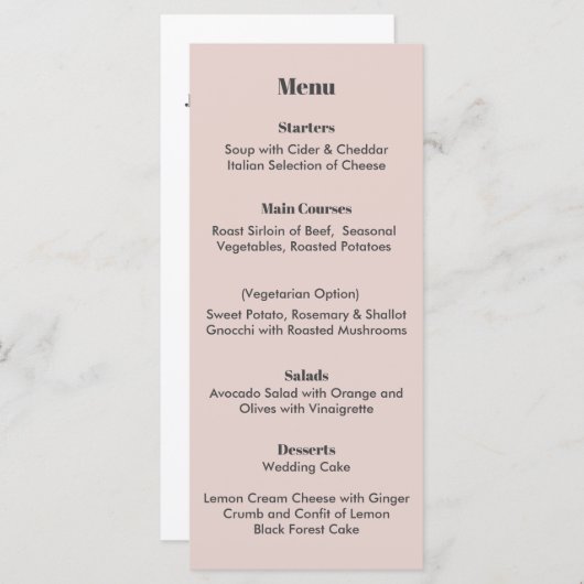 Minimales modernes Thema Menükarte (Vorne/Hinten)