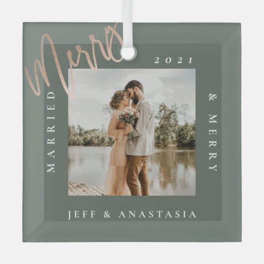 Minimales modernes Verheiratet- & Merry-Gold-Scrip Ornament Aus Glas (Vorderseite)