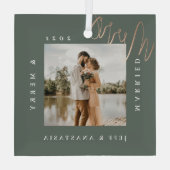 Minimales modernes Verheiratet- & Merry-Gold-Scrip Ornament Aus Glas (Rückseite)