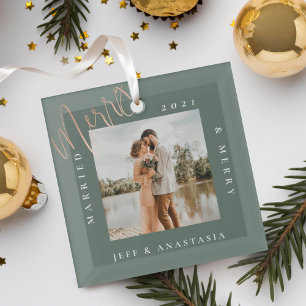 Minimales modernes Verheiratet- & Merry-Gold-Scrip Ornament Aus Glas