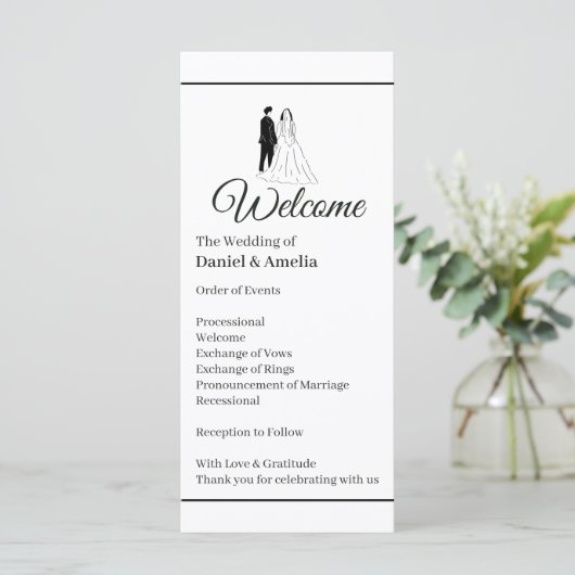Minimales monochromes Hochzeitsprogramm (Stehend Vorderseite)